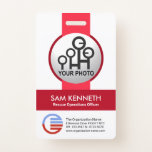 Stylish Simple Red Stripes Photo Template Staff Id Badge at Zazzle