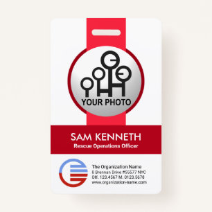 Stylish Simple Red Stripes Photo Template Staff ID Badge