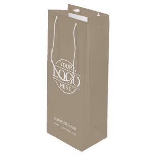 Stylish Simple Taupe Beige Company Business Logo Wine Gift Bag