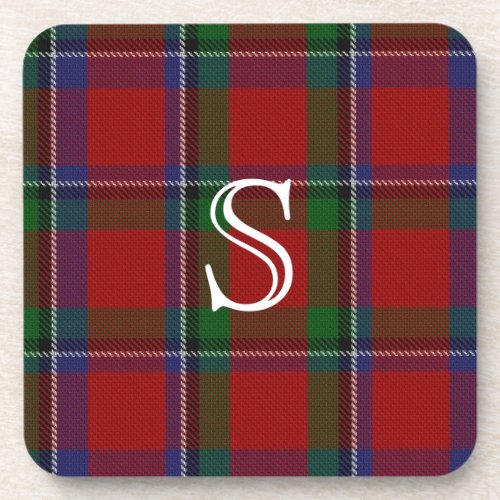 Stylish Sinclair Plaid Monogram Coaster