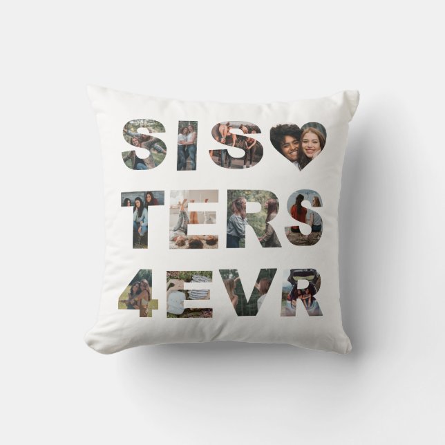 Stylish Sisters Forever Photo Collage BFF Heart Throw Pillow (Front)