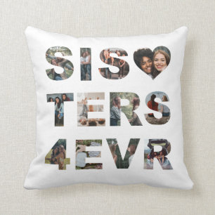 Stylish Sisters Forever Photo Collage BFF Heart Throw Pillow