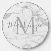 Stylish Sivler Foil Marble Monogram Wireless Charger (Front)