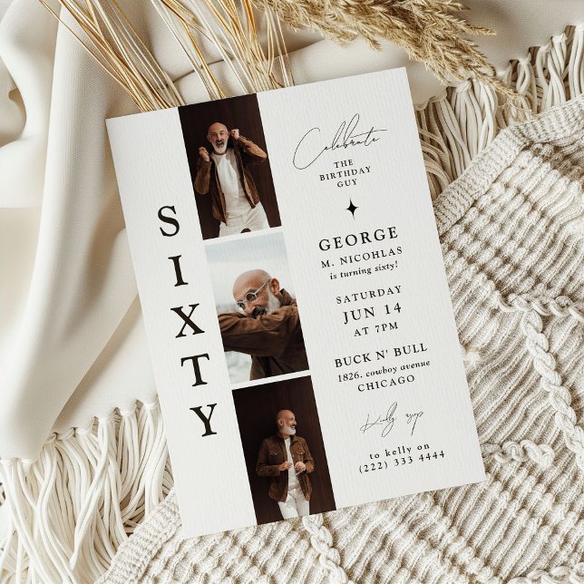 Stylish SIXTY Photo Strip 60th Birthday  Invitation (Creator Uploaded)