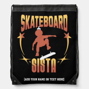 Stylish SKATEBOARD SISTA Afro Skateboarding Custom Drawstring Bag