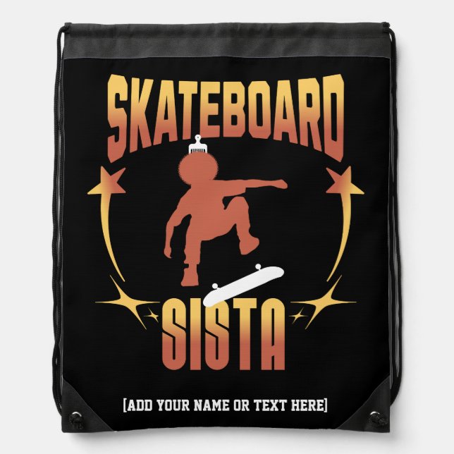 Stylish SKATEBOARD SISTA Afro Skateboarding Custom Drawstring Bag (Front)