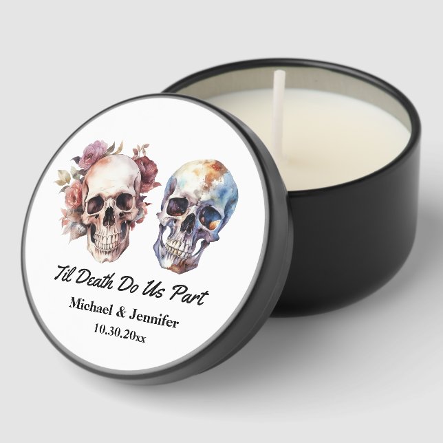 stylish skeletons gothic halloween wedding  mini candle favors (Corner)