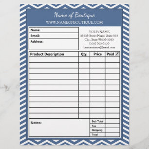 Stylish Slate Blue Chevron Beauty Salon Order Form Letterhead