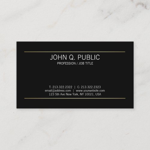Stylish Sleek Plain Gold Stripes Modern Black Business Card
