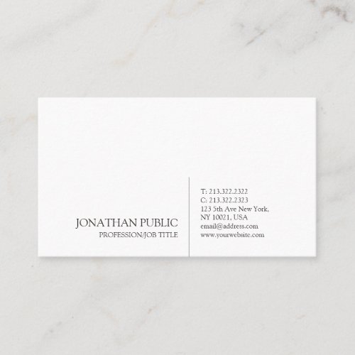 Stylish Sleek White Professional Modern Plain Business Card