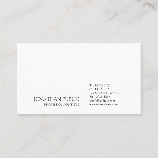 Stylish Sleek White Professional Modern Plain Business Card (Front)