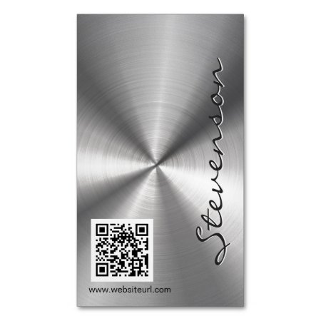 Stylish Sliver Radial Metallic Look With Qr Code Magnetic Business Car