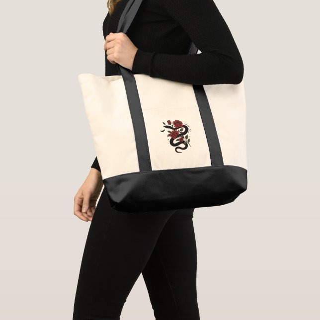 Stylish Snake and Rose Tote Bag (Front (Product))