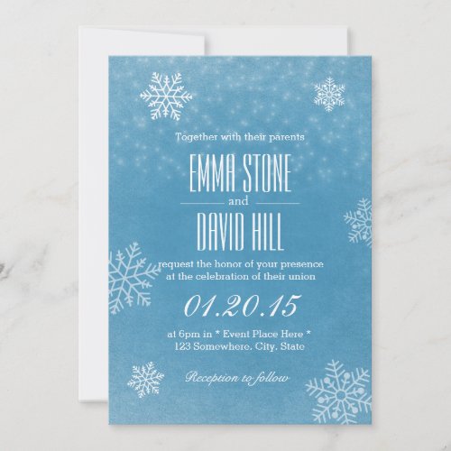 Stylish Snowflakes Winter Wedding Invitations 5" X 7" Invitation Card