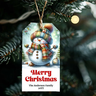 Stylish Snowman Kids Gift Tag Editable Christmas 