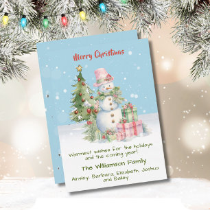 Stylish Snowman (Lady) Watercolor Christmas Tree Holiday Card