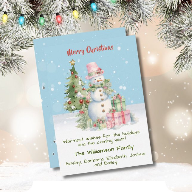 Stylish Snowman (Lady) Watercolor Christmas Tree  Holiday Card (Creator Uploaded)