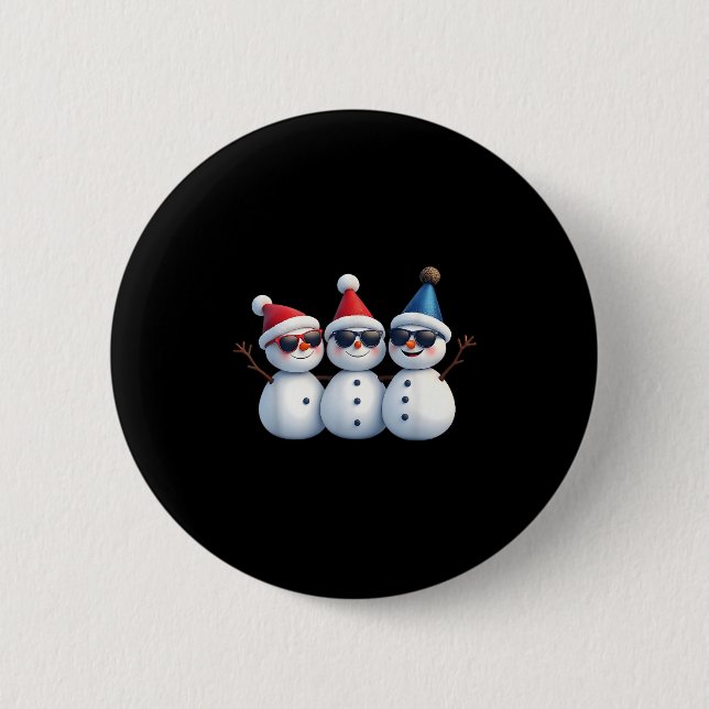 Stylish Snowmen In Winter Wonderland 3 Snowmen Fri Button (Front)
