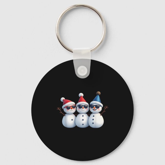 Stylish Snowmen In Winter Wonderland 3 Snowmen Fri Keychain (Front)