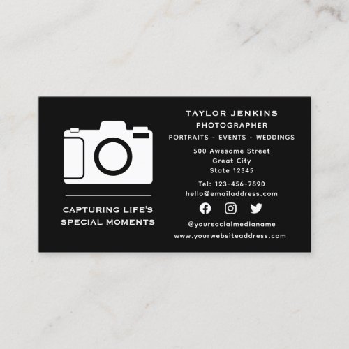 Stylish Social Media Camera Freelance Photographer Business Card