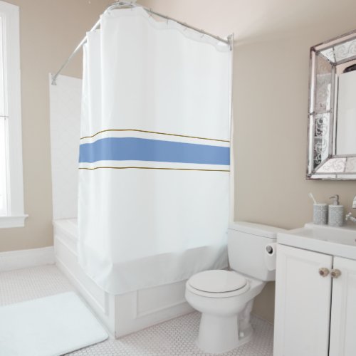 Stylish Soft Blue Brown Racing Stripes On White Shower Curtain