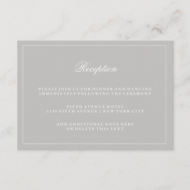 Stylish Soft Gray Wedding Reception Enclosure Card (Front)