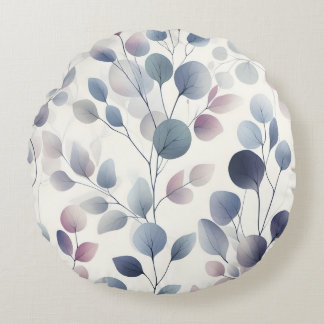 Stylish Soft Pastel Botanical Watercolor Leaf Art Round Pillow