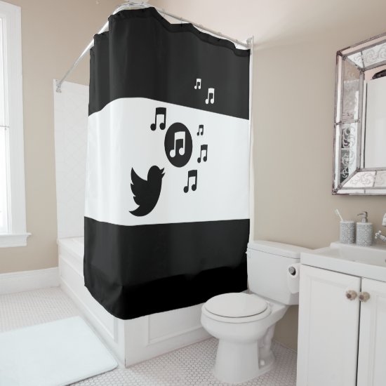 Stylish Songbird Black and White Shower Curtain
