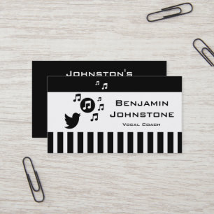 Stylish Songbird Black White Personalized Stripes Business Card