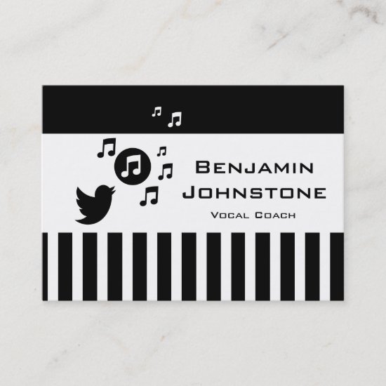 Stylish Songbird Black White Personalized Stripes Business Card