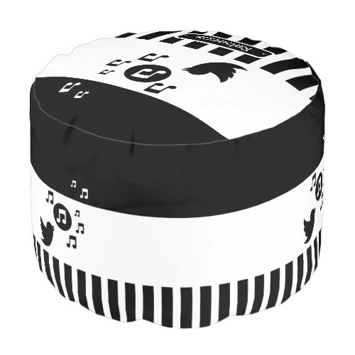 Stylish Songbird Black White Personalized Stripes Pouf