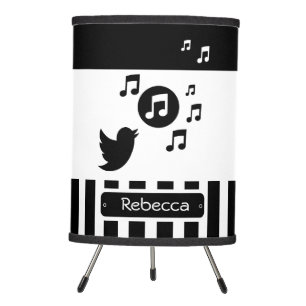 Stylish Songbird Black White Personalized Stripes Tripod Lamp