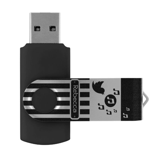 Stylish Songbird Black White Personalized Stripes USB Flash Drive