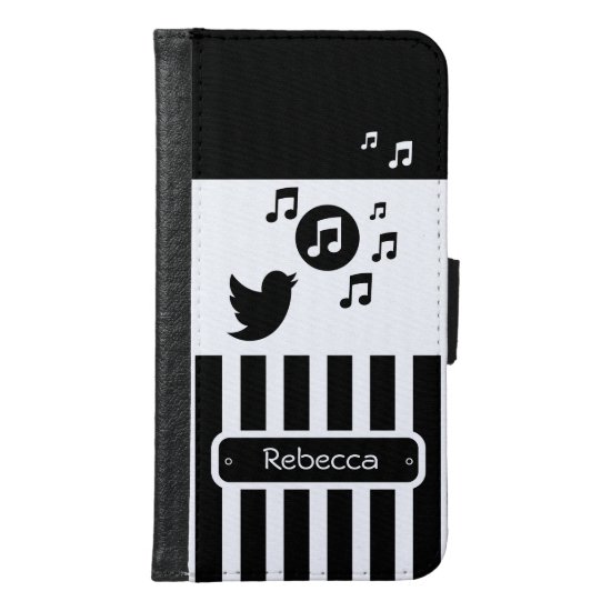 Stylish Songbird Black White Personalized Stripes Wallet Phone Case For Samsung Galaxy S6