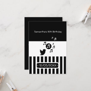 Stylish Songbird Black White Stripes Birthday Invitation