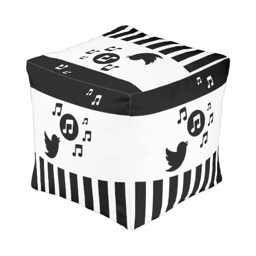 Stylish Songbird Black White Stripes Pouf