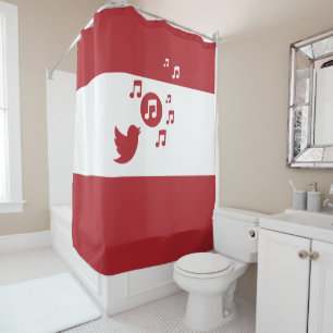 Stylish Songbird Red and White Shower Curtain