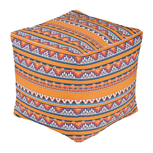 Stylish Southwest Boho Native Pattern Pouf (Angled Back)