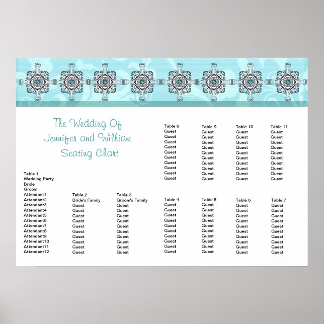 Stylish Southwest Turquoise Wedding Seating Chart (Front)