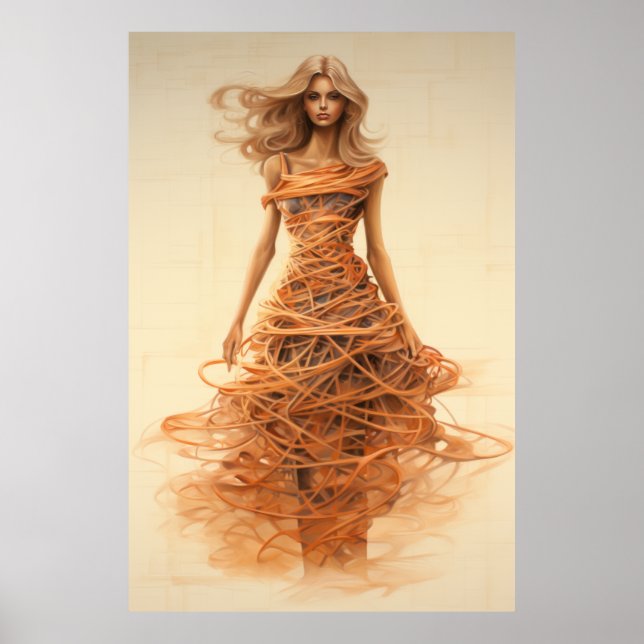 Stylish Spaghetti Fashion Design Sketch Poster - H (Front)