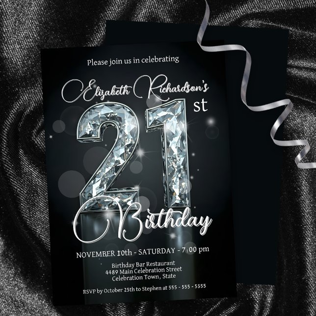Stylish Sparkling Diamond-Encrusted 21st Birthday Invitation (Creator Uploaded)