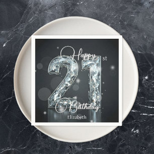 Stylish Sparkling Diamond on Black 21st Birthday Napkins
