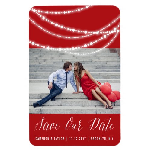 Stylish Sparkling Lights Chic Photo Save The Date Magnet