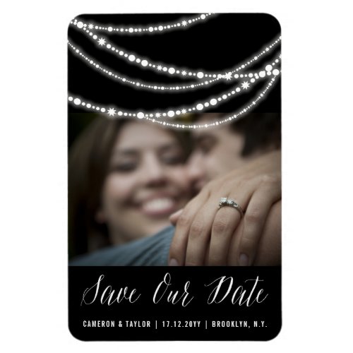 Stylish Sparkling Lights Chic Photo Save The Date Magnet