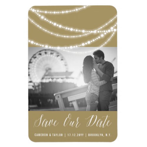 Stylish Sparkling Lights Chic Photo Save The Date Magnet