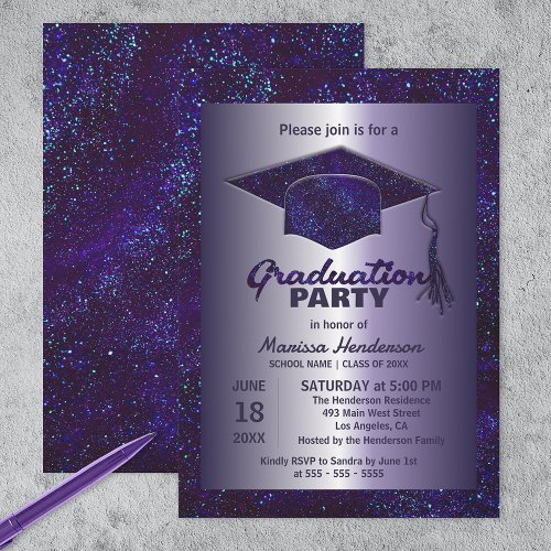 Stylish Sparkling Purple Glitter Graduation Party Invitation