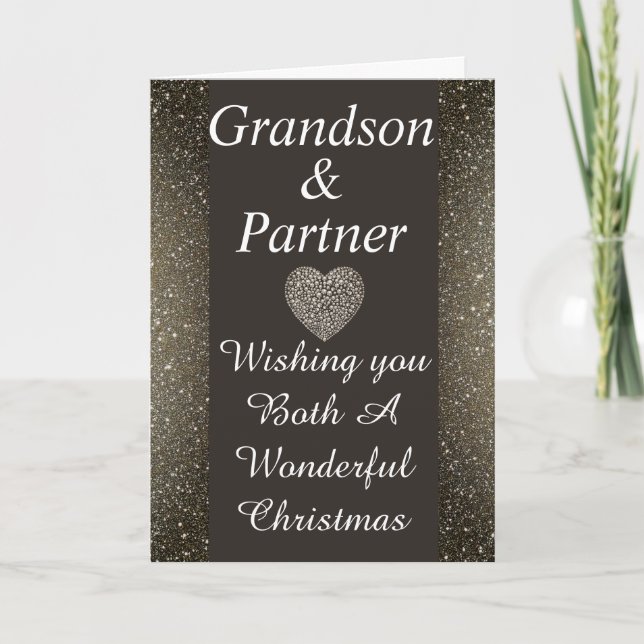 Stylish special grandson & partner Christmas card (Front)