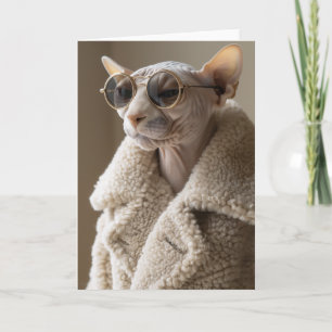 Stylish Sphynx Cat in Sunglasses and Sherpa Coat Invitation