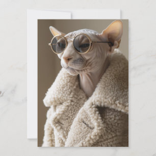 Stylish Sphynx Cat in Sunglasses and Sherpa Coat Invitation