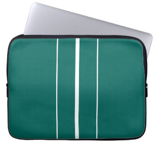 Stylish Sporty Teal White Vertical Racing Stripes Laptop Sleeve